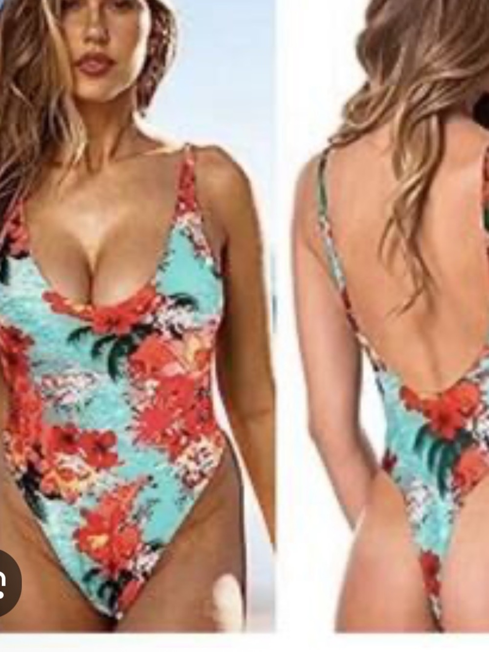 RELLECIGA NWT XL (L) SEXY THONG bright red turquoise floral One-Piece Swimsuit